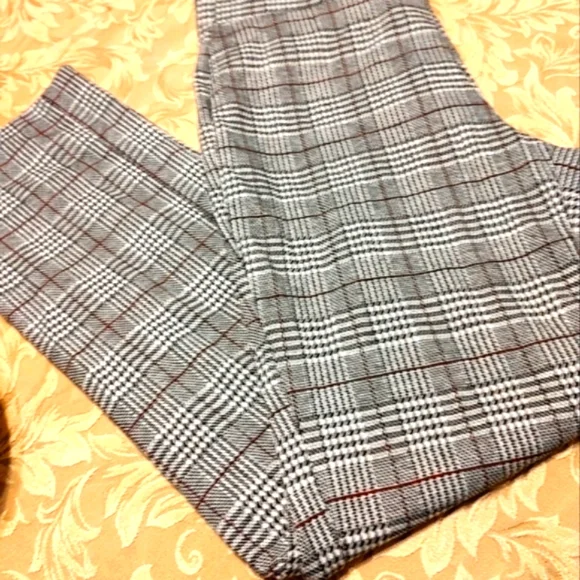 🌹 Preppy Classic Houndstooth Plaid Straight Leg Pull On Slacks Pants - M - Picture 2 of 9